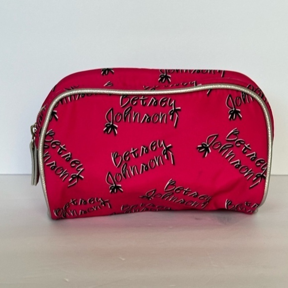 Betsey Johnson Fuchsia Cosmetic Case with Silver Accents
